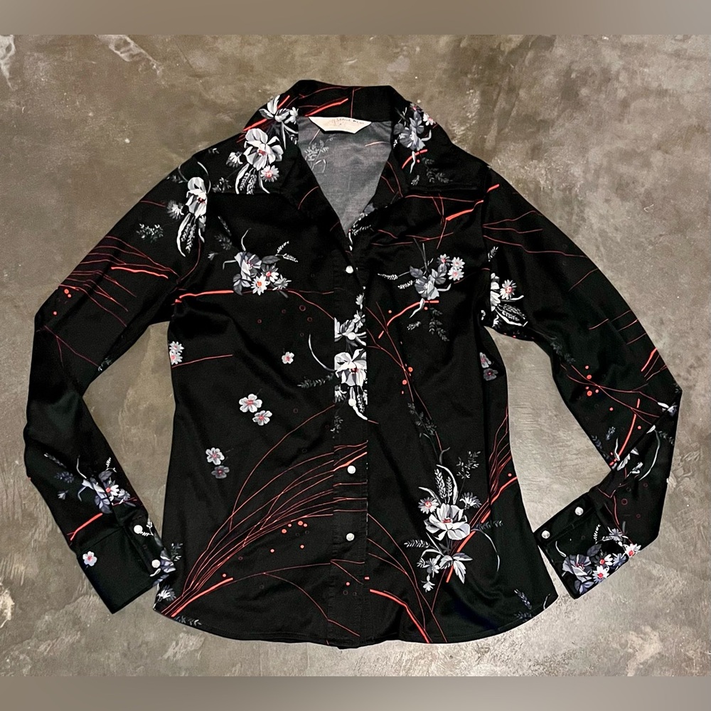 Stage West Floral Black and Red Snap Button Down Shirt